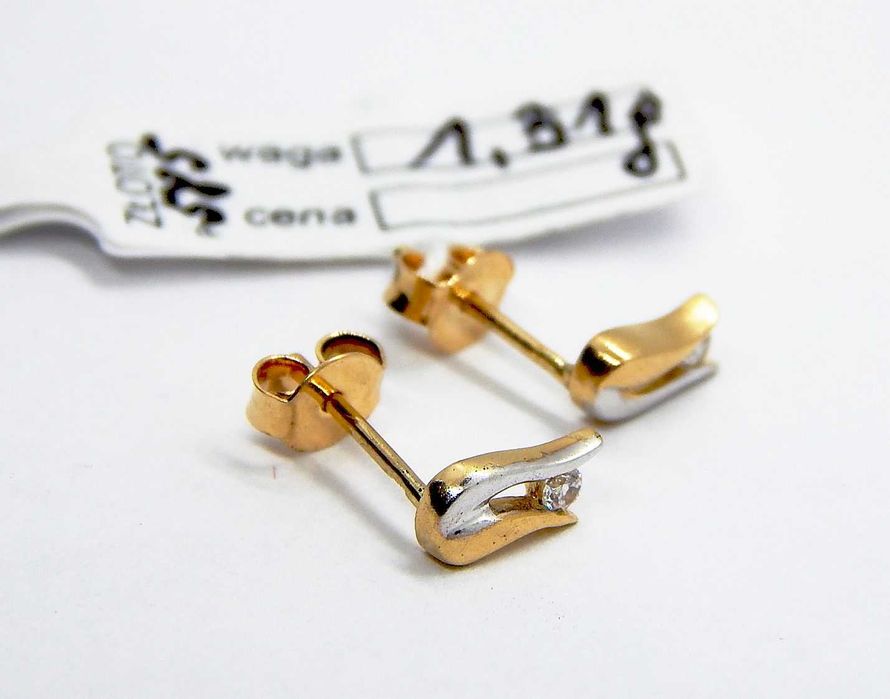 Złote kolczyki fantazyjne z cyrkonią sztyft białe złoto pr. 585 1,31 g