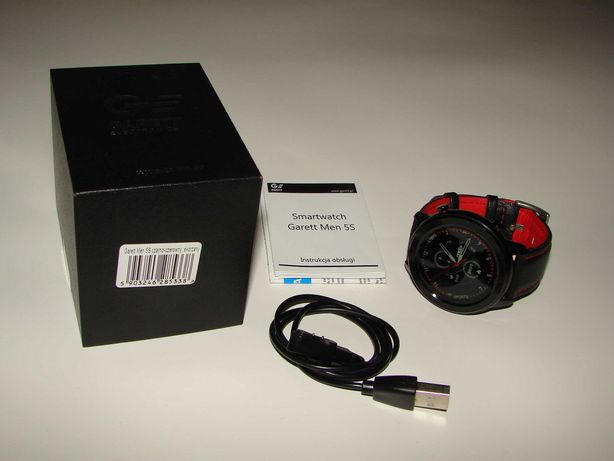 Smartwatch Garett Men 5S czarno-czerwony skórzany