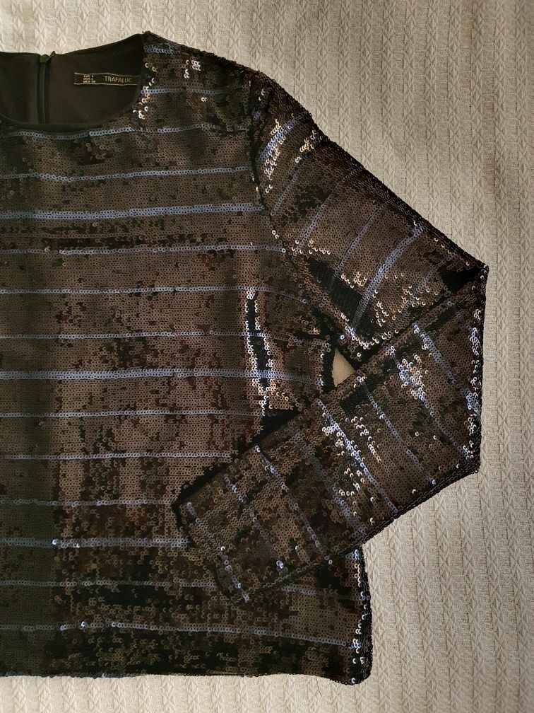 Elegancka bluzka czarna z cekinami ZARA L M 38 40  cekiny Sylwester