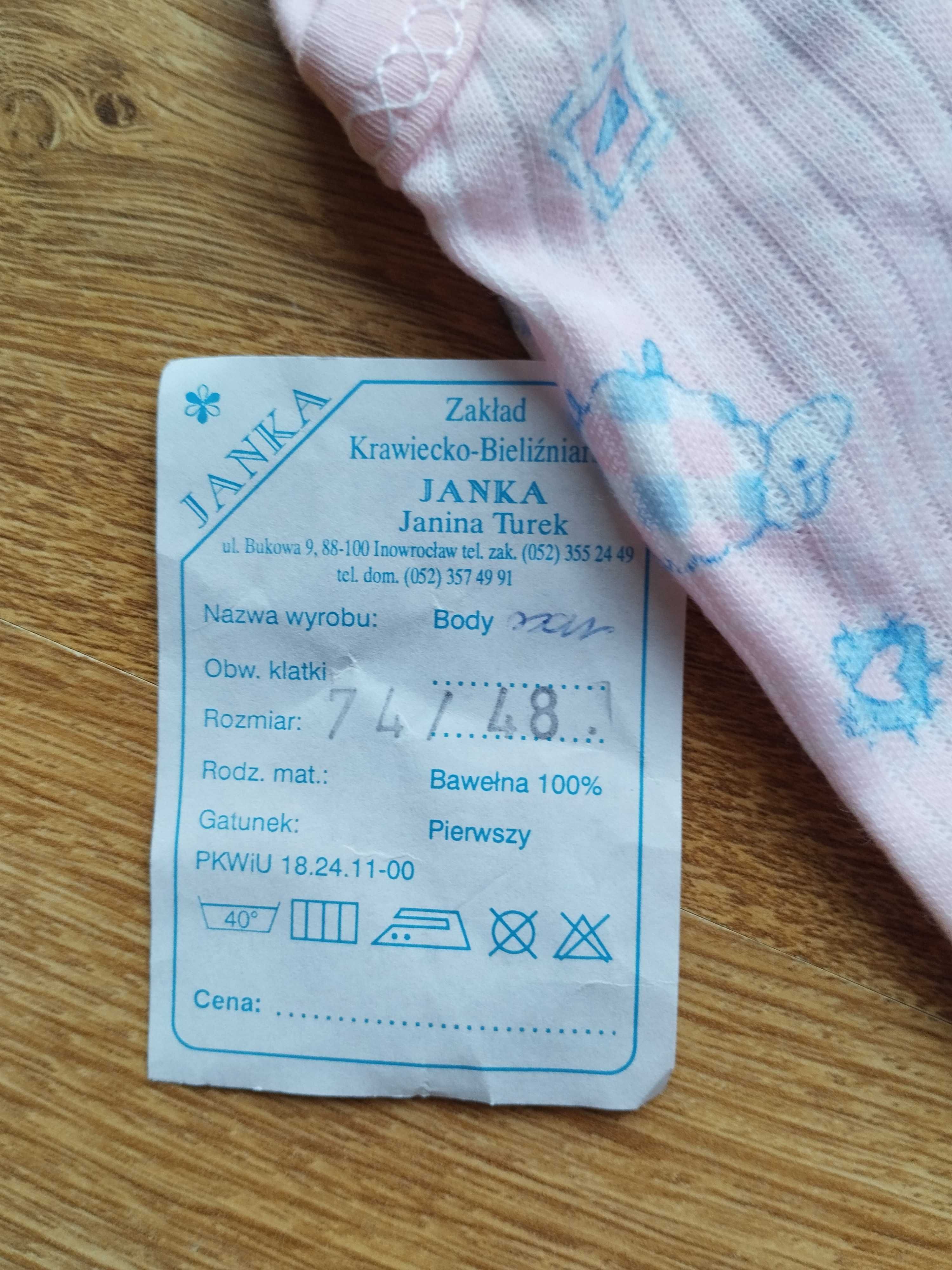 Bawełniane body 74 nowe z metką na ramiączka