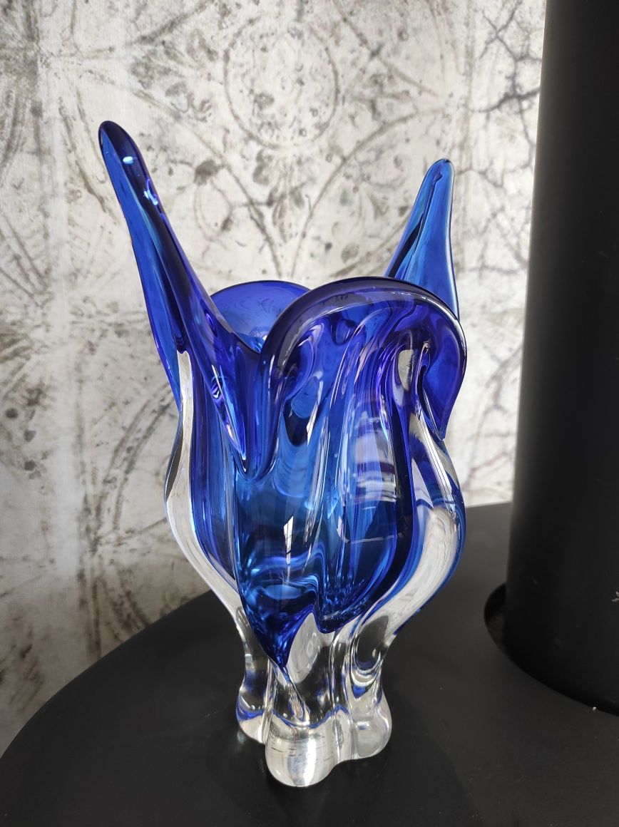 Duży szklany wazon Hospodka Chribska, kobaltowy, granatowy, głowa kota