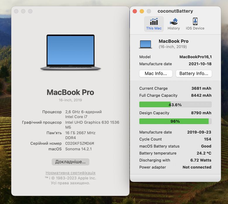 MacBook Pro 16 2019 A2141 i7 2.6 | 16gb | SSD 512Gb 5300M 4Gb 95% АКБ