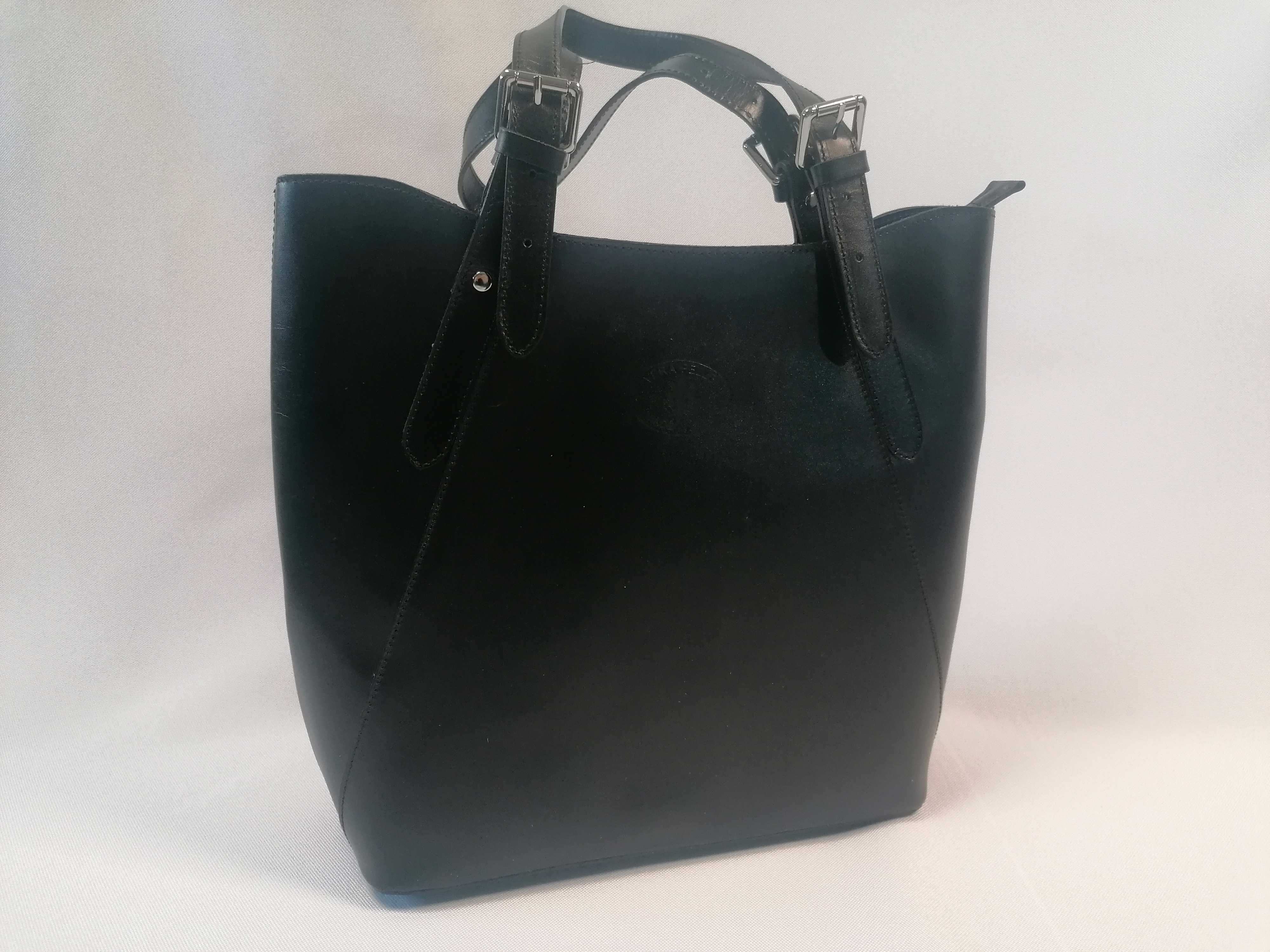 Nowa duża włoska skórzana torebka Vera Pelle shopper A4