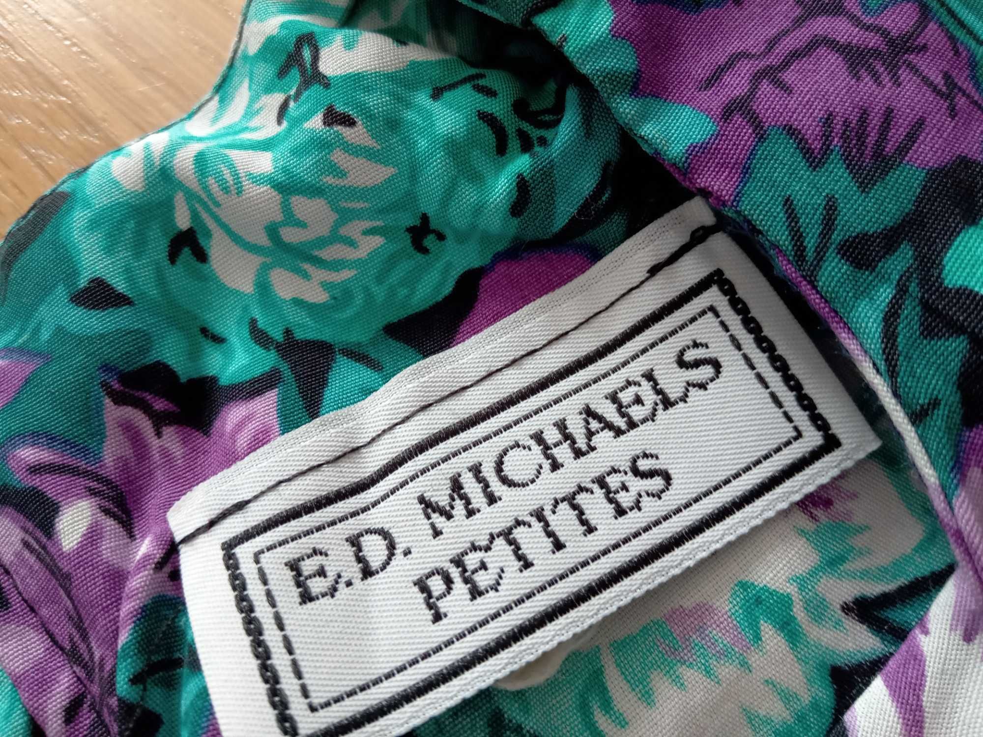 E.D. Michaels Petites sukienka szmaragdowa fiolet róże vintage rayon
