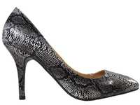 Czarne szpilki w wężowy wzór biało szary buty damskie 35