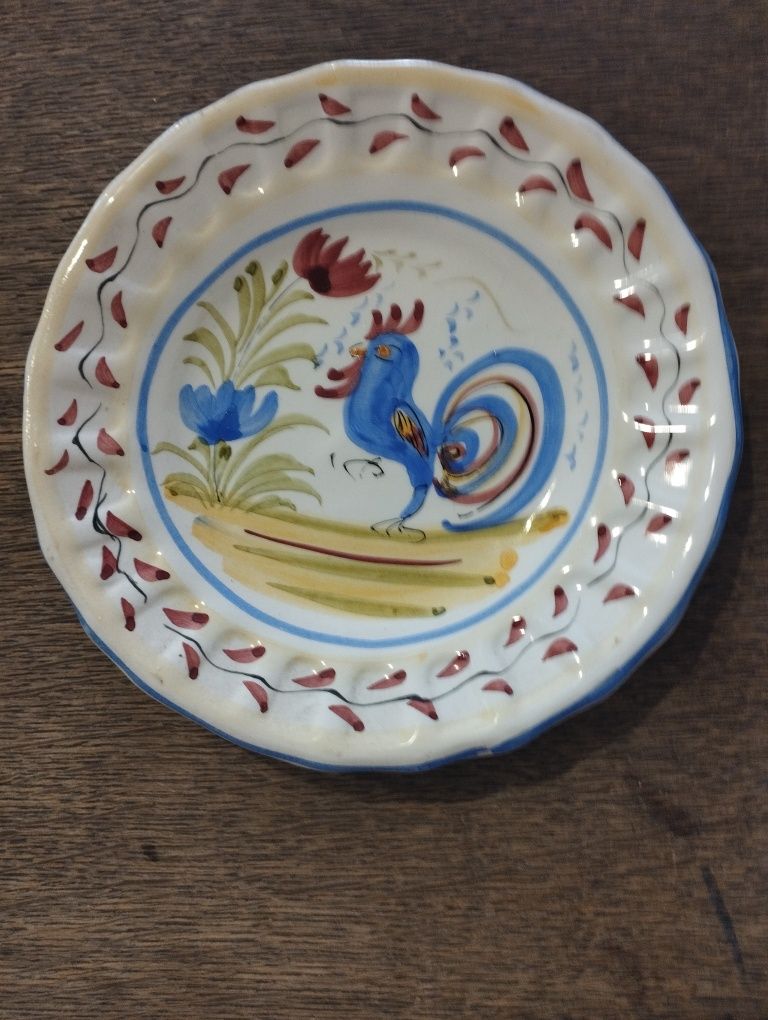 Stary talerz ceramika ręcznie malowany kogut art faience decormain