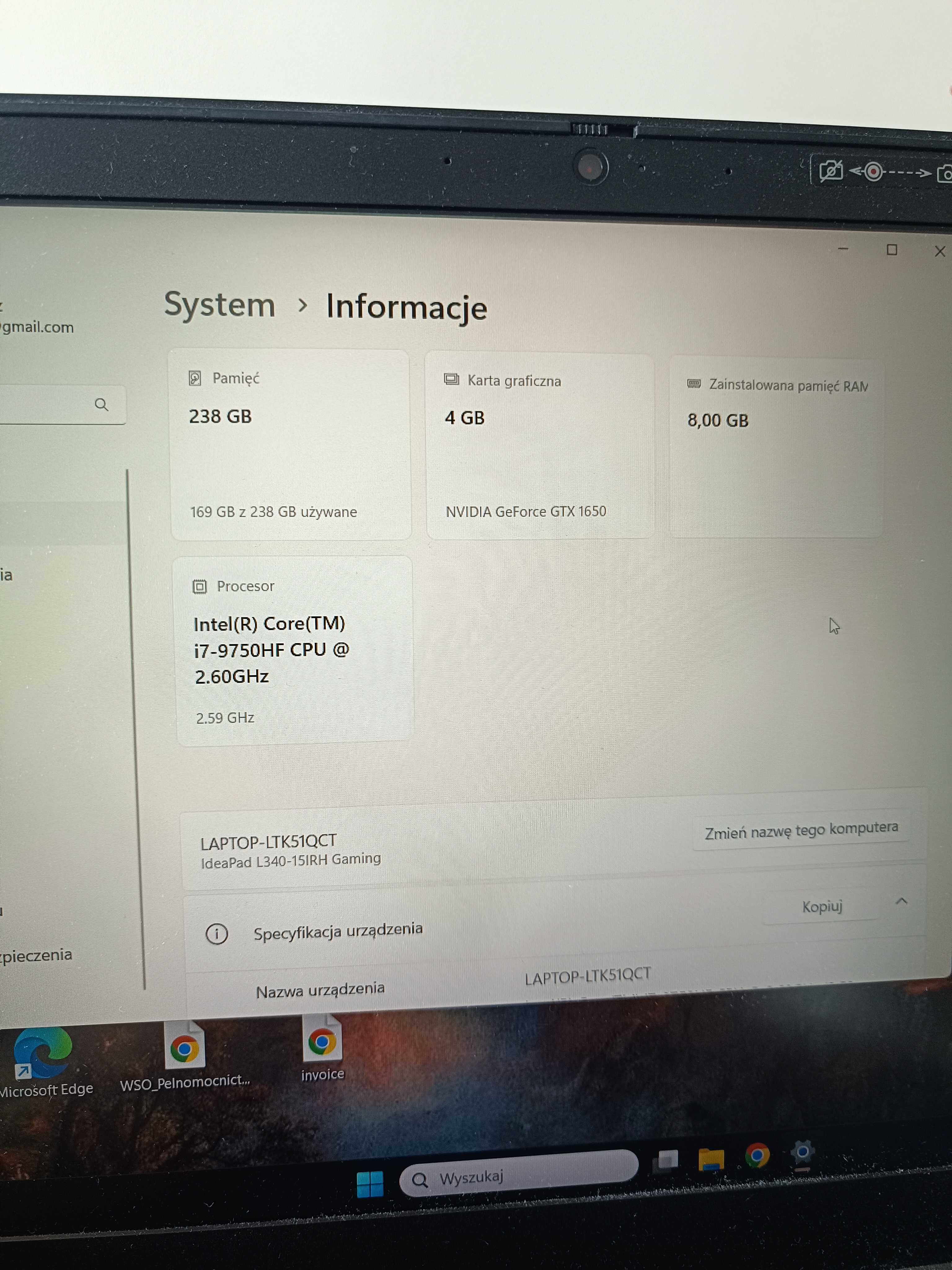 Laptop Lenovo IdeaPad L340, Intel i7-9750HF, GTX 1650