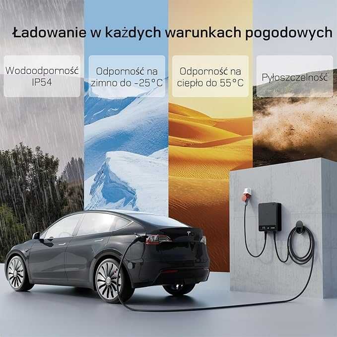 dé Wallbox typ 2 11 kW z aplikacją i RFID, 6-16 A, 3-fazowa EV 400V 5m