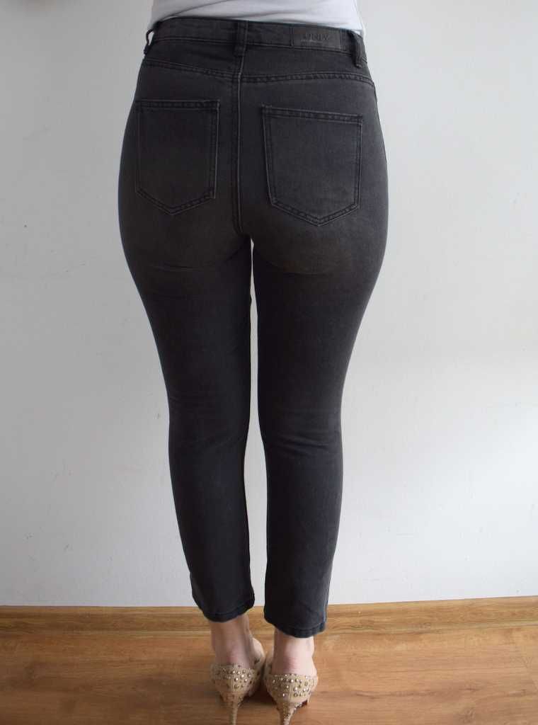 Only w27 spodnie zdobione xs s jeansy wysoki stan high waist