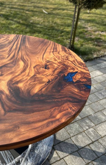 Nowoczesny okrągły stół suar egzotyczne drewno żywica 130 cm #8