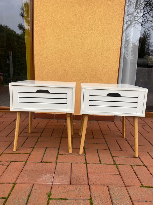 Stoliki nocne BROBY 1 szuflada kolor bambusu/biały