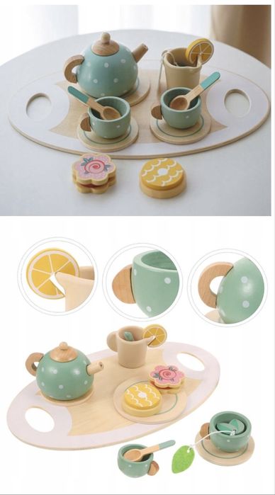 Деревʼяний дитячий чайний набір/сервіз дитячий посуд для кухні
