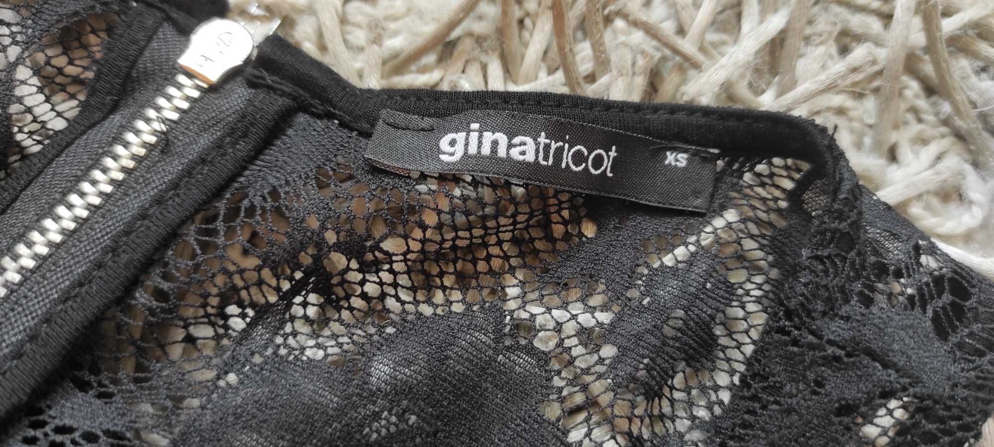 Gina tricot koszulka koronkowa koronka bluzka bez rękawów czarna XS