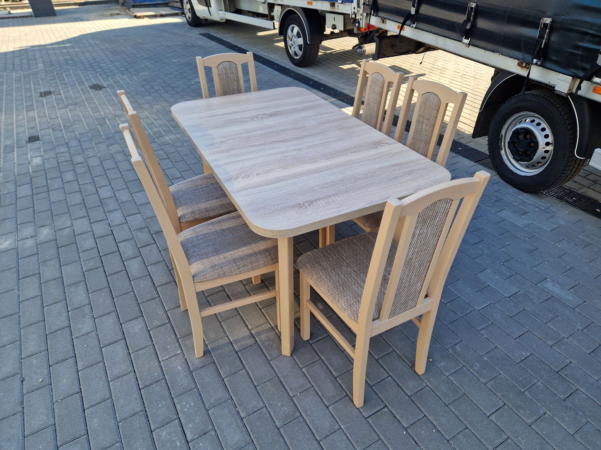 Stół 80x140/180 + 6 krzeseł, sonoma + cappuccino, NOWE, dostawa całaPL