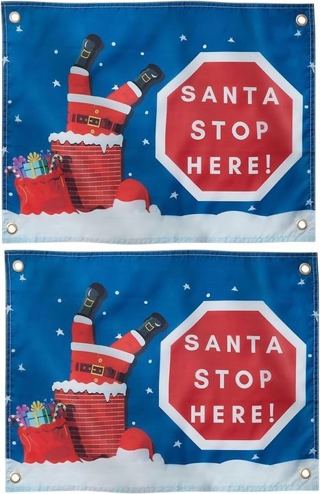 Baner dekoracyjny świąteczny z napisem "Santa Stop Here" 45x60CM 2 Szt