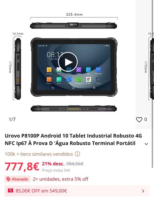 Tablet Robusto á prova de água
