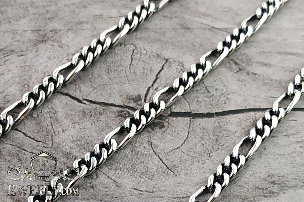 Серебряная цепочка Фигаро, Панцирная со вставками