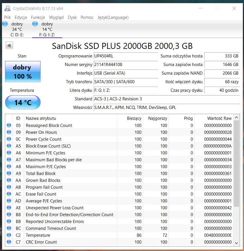 Dysk SSD San disk Plus 2TB