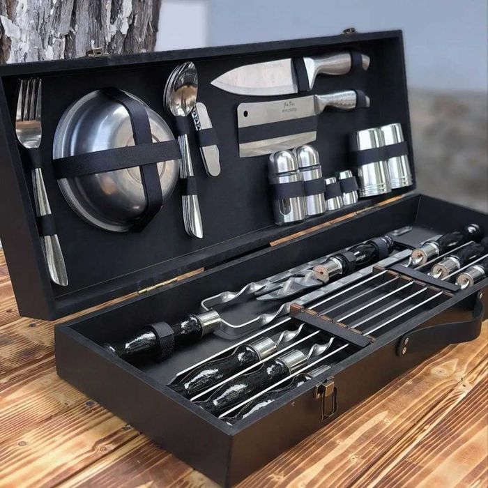 Топ продаж! Набіри шампурів у дерев'яних кейсах Подарок Набор шампуров