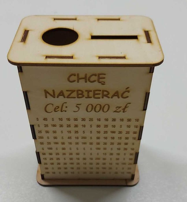 Skarbonka wykreślanka cel 5000 Twój tekst personalizacja 8x12x17cm