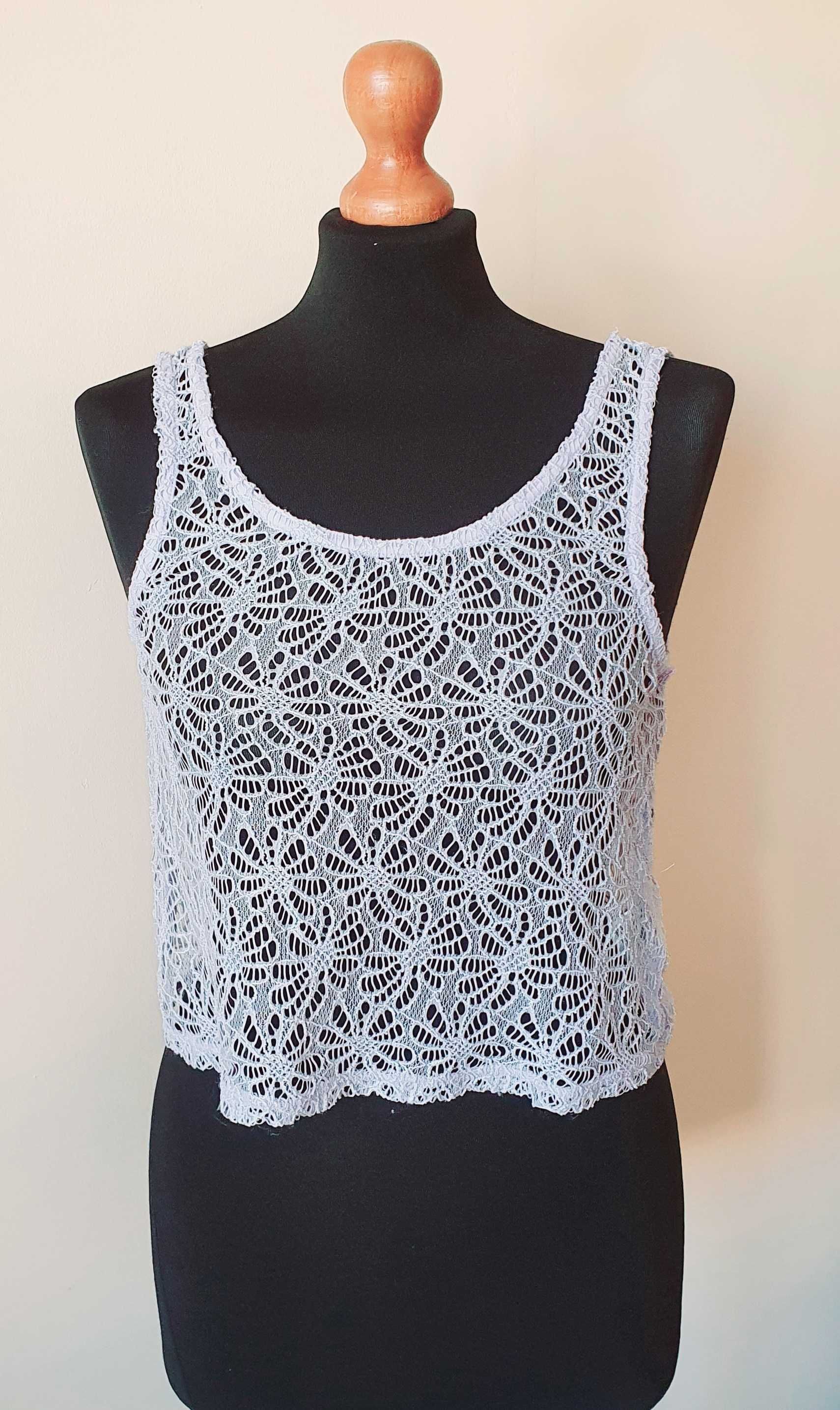 H&M Divided crop top koronkowy liliowy kwiaty rozmiar S