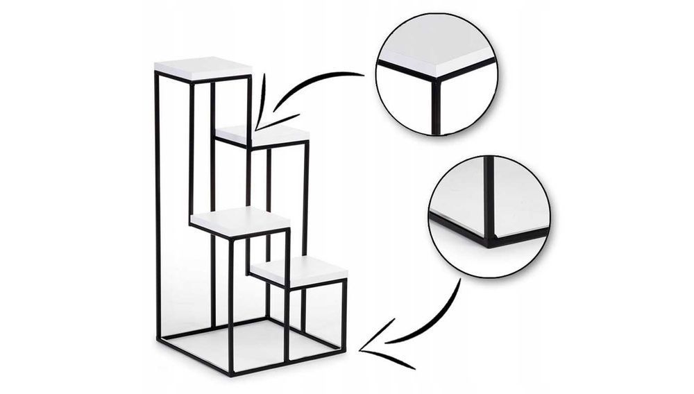 Piękny KWIETNIK CZARNO-BIAŁY 4 półki 70 cm Stojak na Kwiatki Doniczki