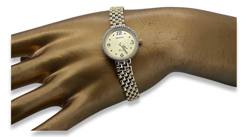 Prześliczny 14K 585 złoty damski zegarek Geneve lw101 WR