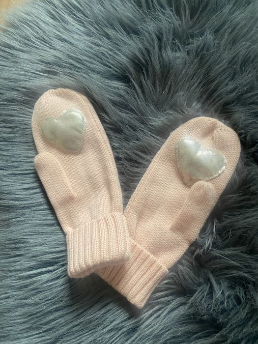 Rękawiczki pudrowy róż nowe z sercem Sinsay onesize