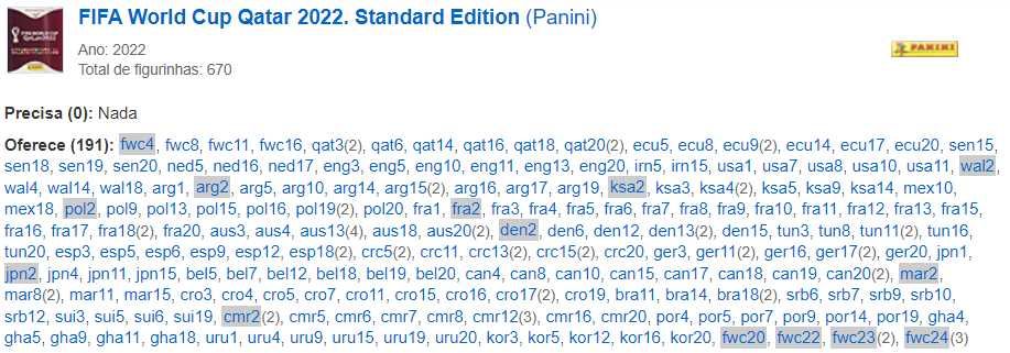 FIFA Mundial 1998, 2002, 2006, 2014, 2018,2022 PANINI