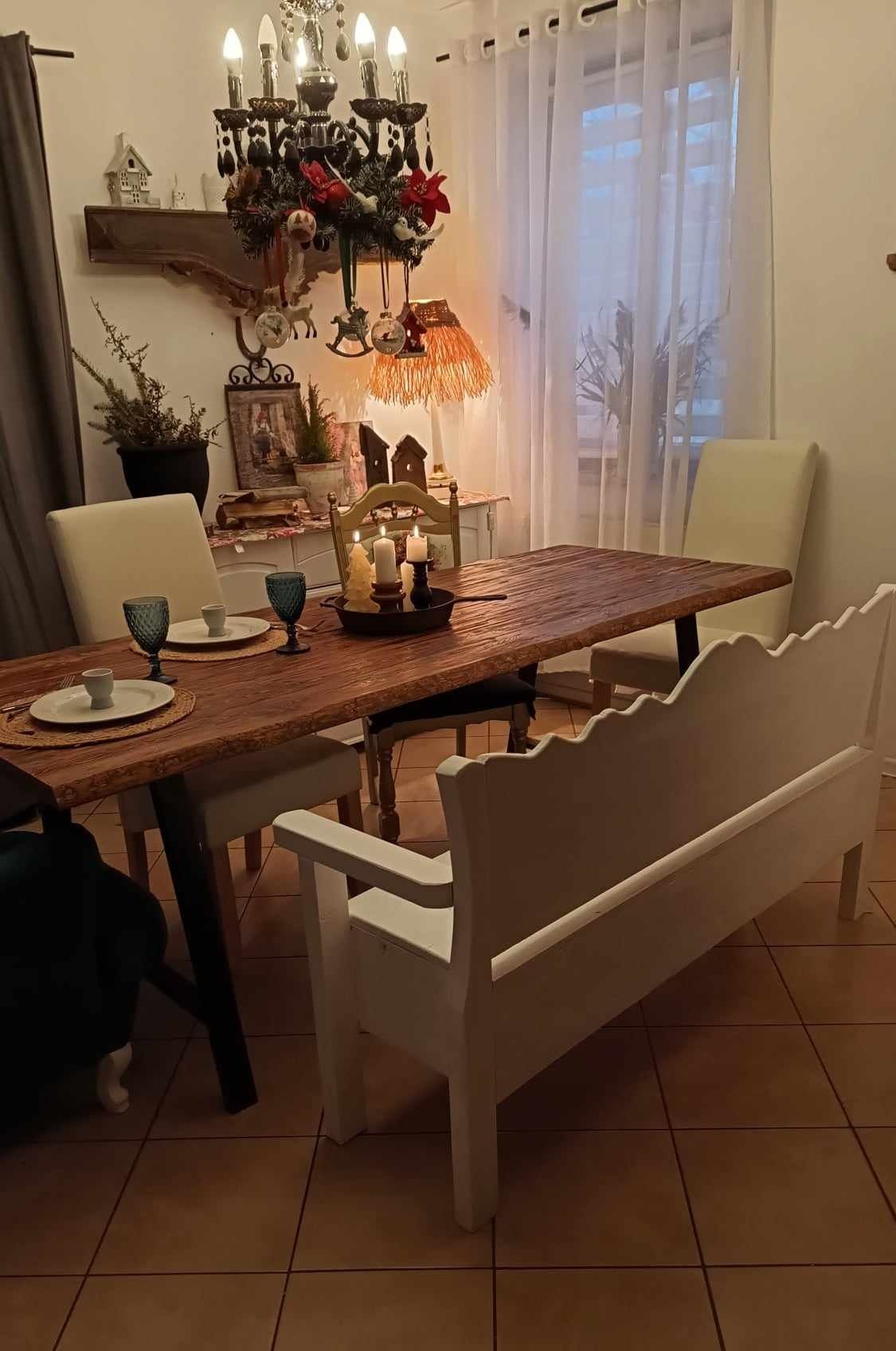Ławka w stylu prowansalskie wiejskim farmhous shabby Chic szlabanek