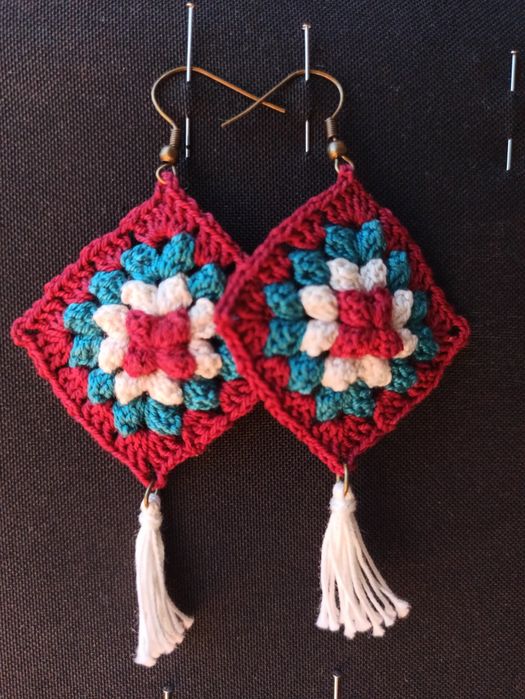Brincos de crochet feitos à mão, em fio de algodão