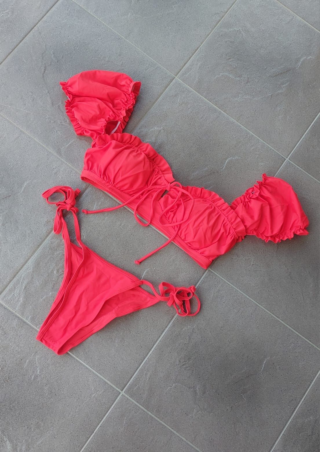 Strój kąpielowy bikini push up falbanka hiszpanka wiązany S/M Nowy