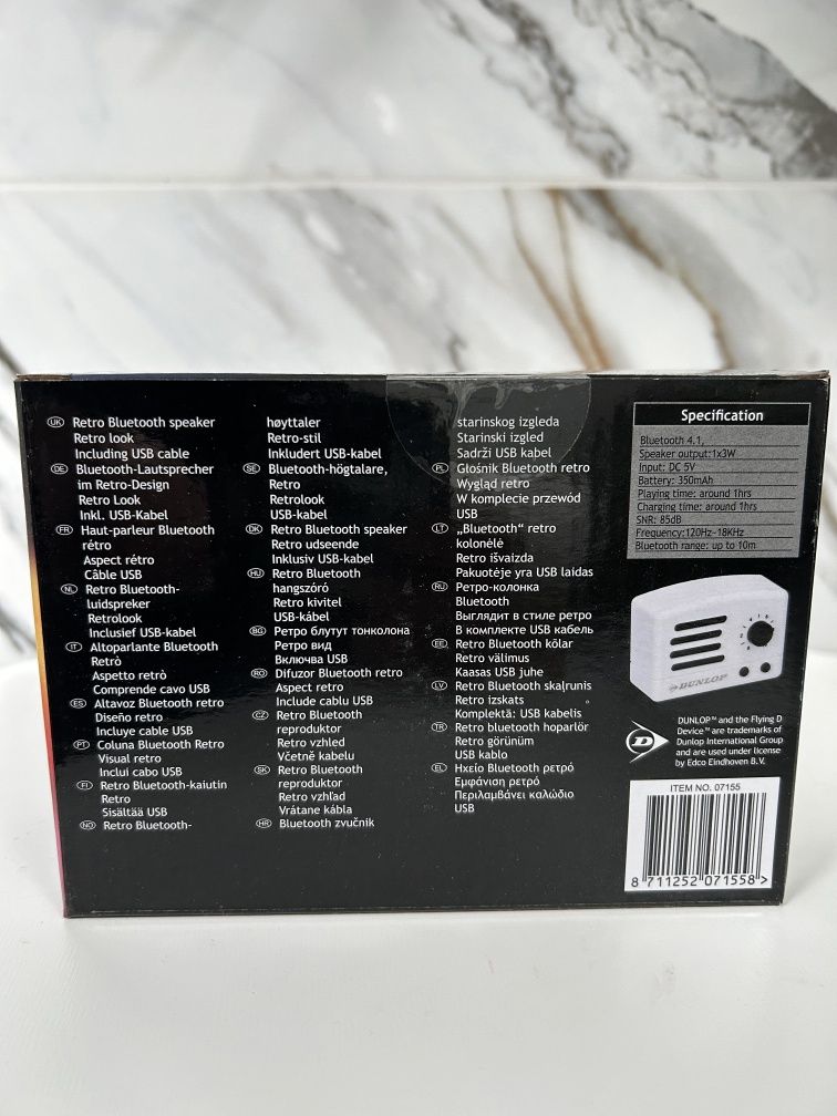 Głośnik retro Bluetooth biały firmy Dunlop