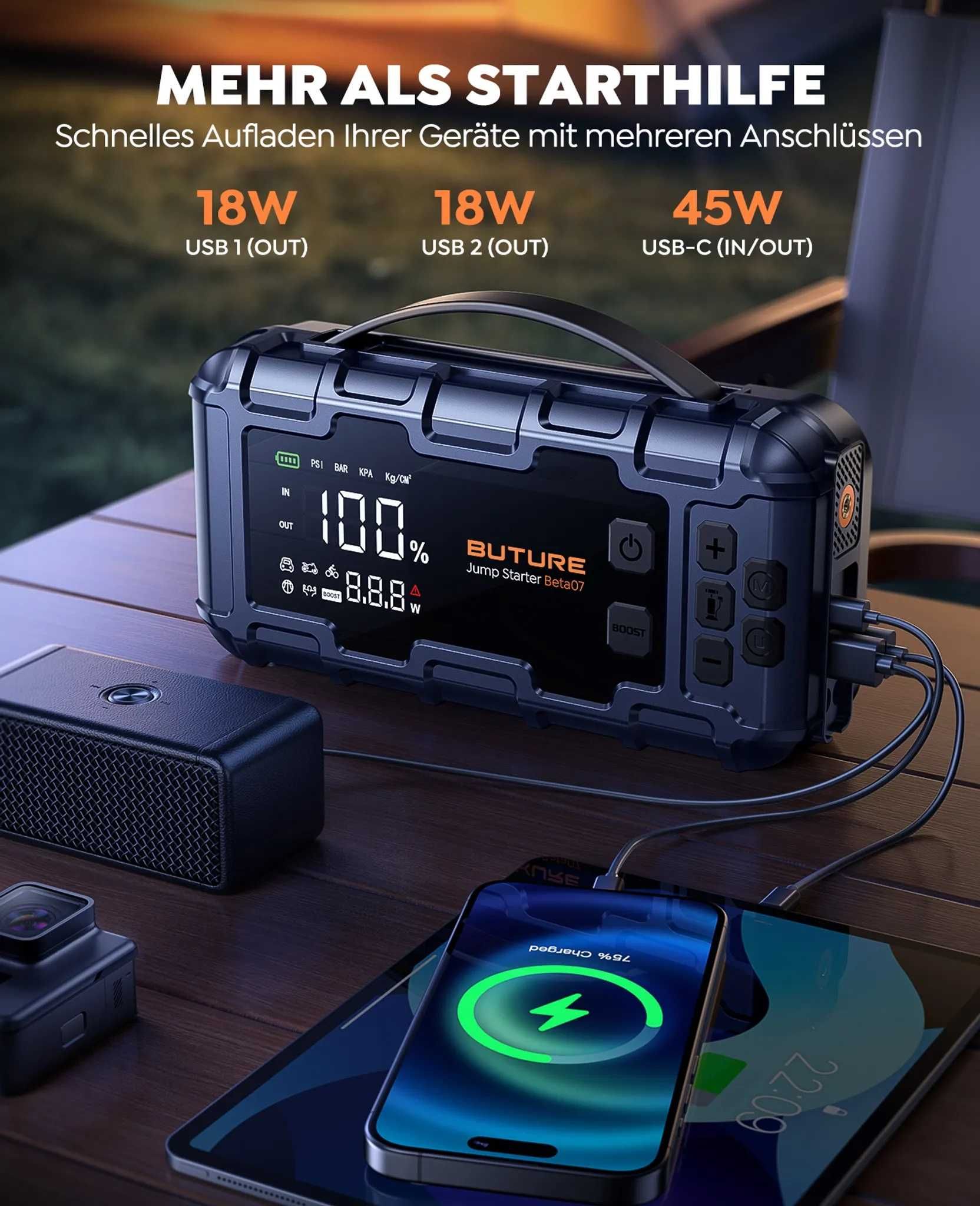 Buture Beta07 Car Jump Starter Booster/Powerbank 6000A rozruch Nowy