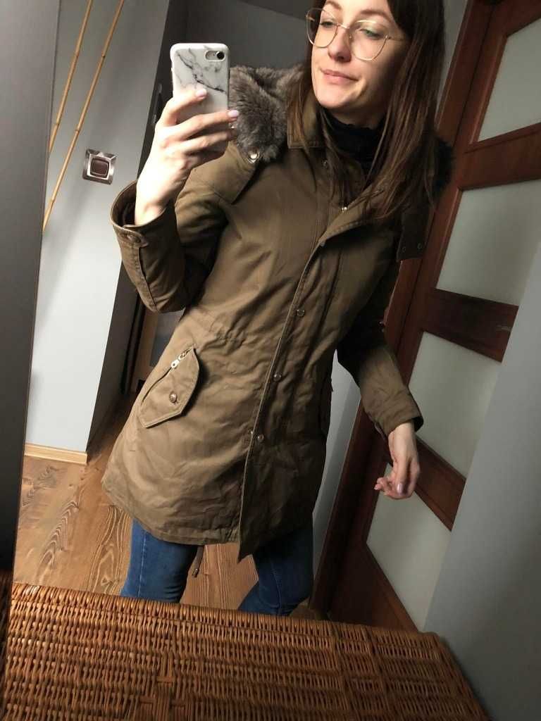 Massimo Dutti parka kurtka kaptur miś S porządna