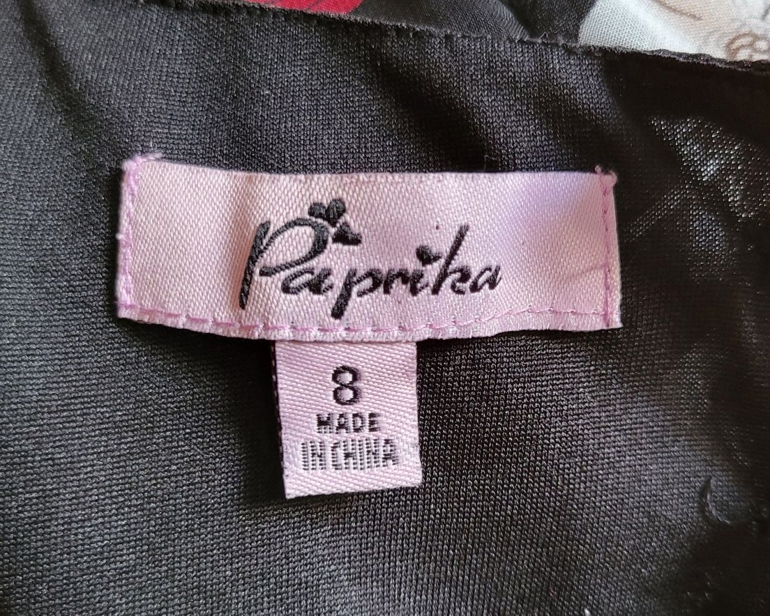 (S/36) Piękna czarna tunika w kwiaty i motyle, wycięcie na plecach