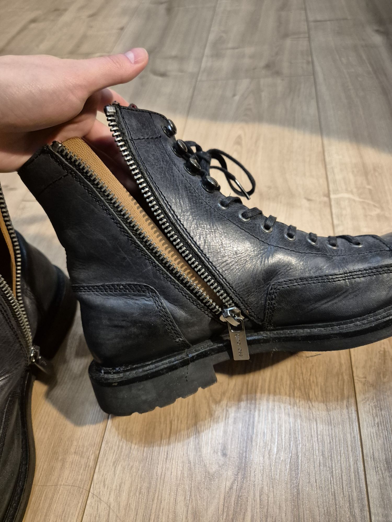 Glany trapery męskie skórzane czarne buty sztyblety