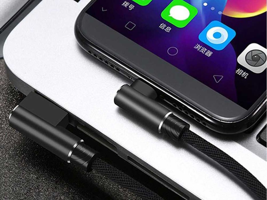 Kabel przewód USB USB-C TYP C kątowy do ładowania QC do telefonu oplot