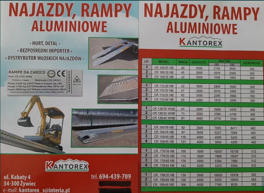 Najazdy aluminiowe WŁOSKIE znak CE OD 2-17t. Dostawa  CAŁA POLSKA