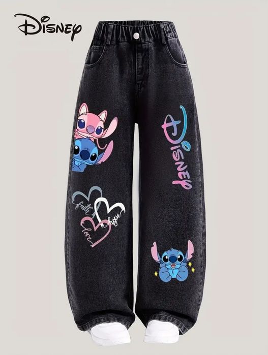 Proste długie spodnie jeansowe Disney Stitch 128-140