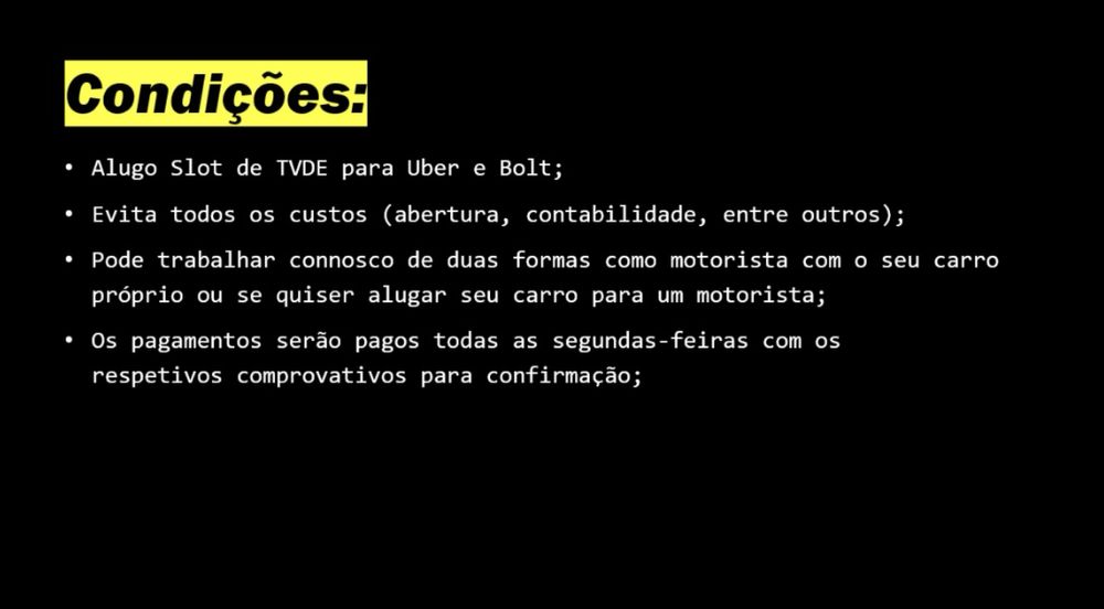 Alugo Slot de TVDE para Uber / Bolt