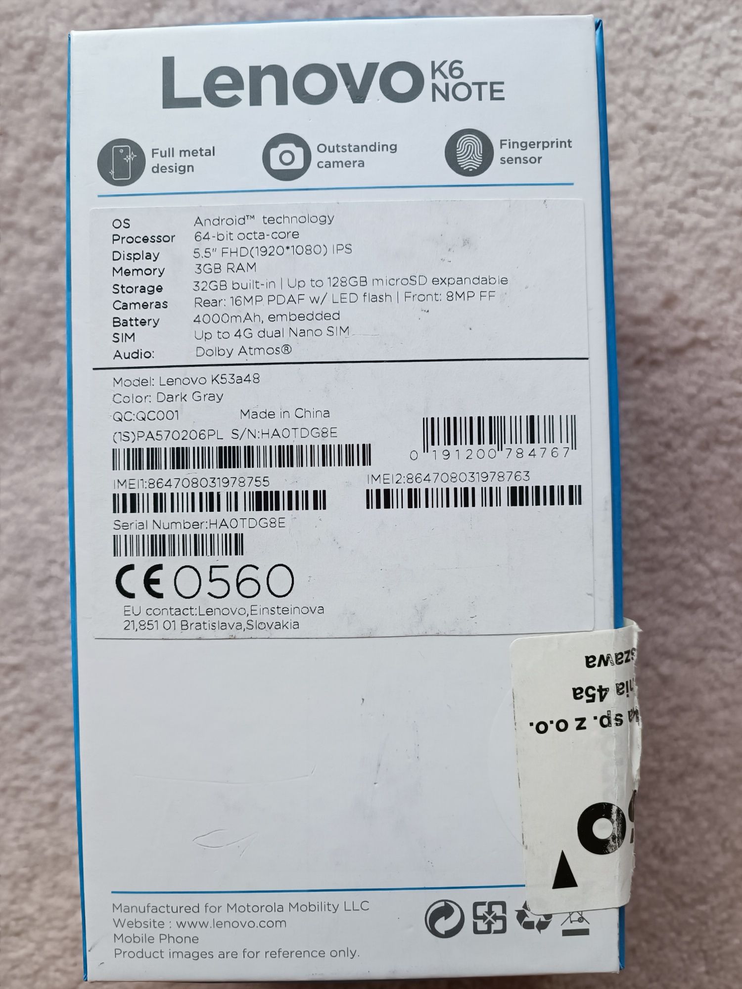 Smartfon Lenovo K6 Note