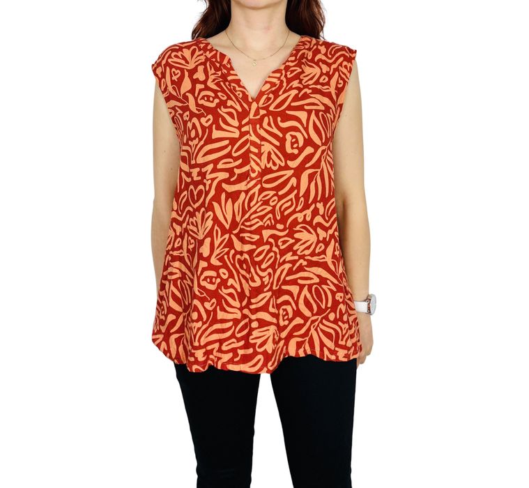 Czerwona bluzka bez rękawów z wzorem 3XL 46