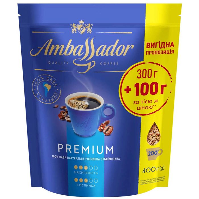 Розчинна кава Ambassador Premium 400 г (300 + 100)
