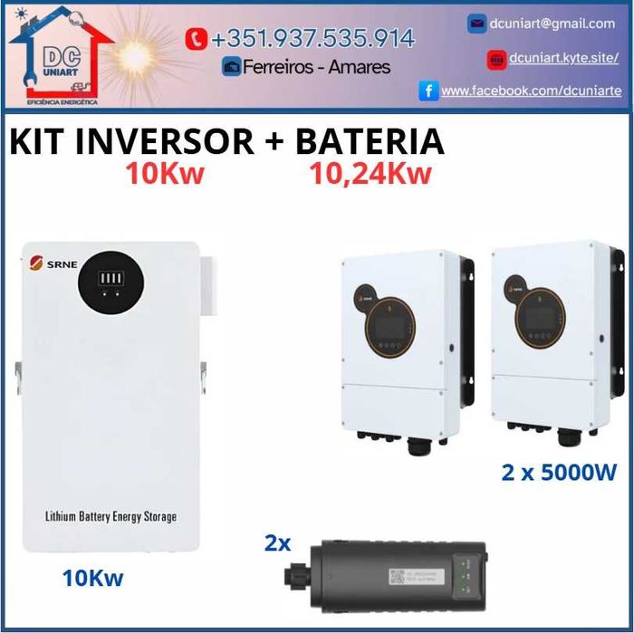 Kit Inversor Híbrido Paralelo Monofásico 10KW + Bateria 10,24KWH