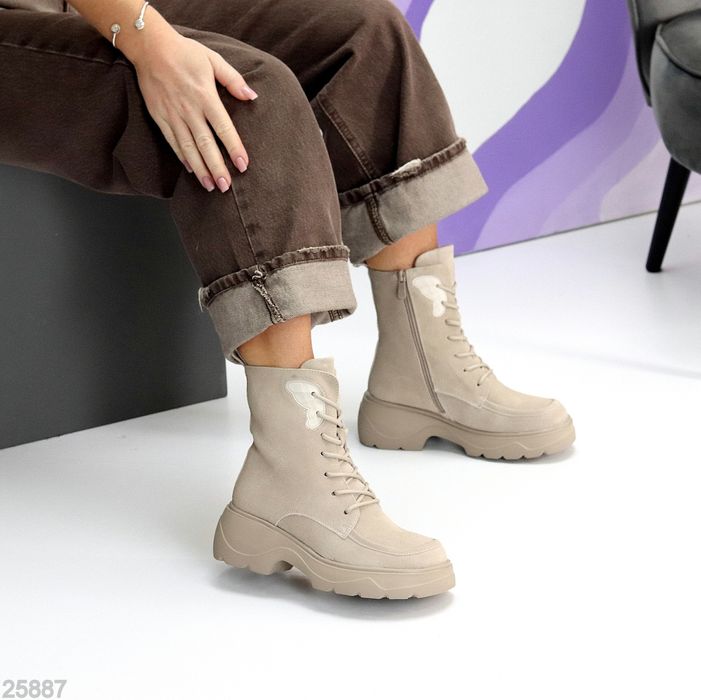 Жіночі черевики ботинки шкіра та замша зимові