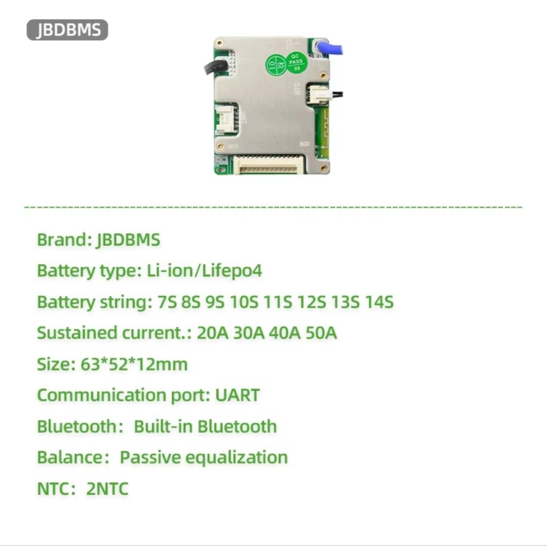 JBD Smart BMS lifepo4 , Li-ion 7s-14s 50A