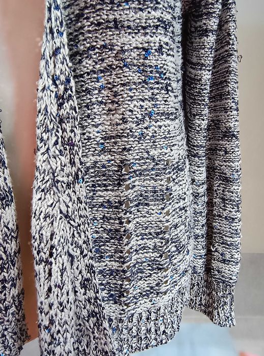 Sweter bez zapięcia kardigan XL 2XL błyszczący cekiny ażurowy święta