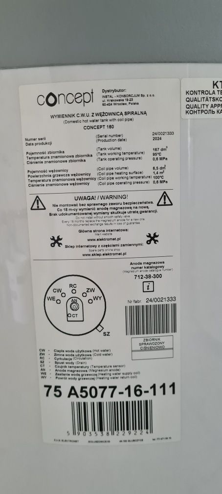 Zbiornik na wode CWU Concept 160l