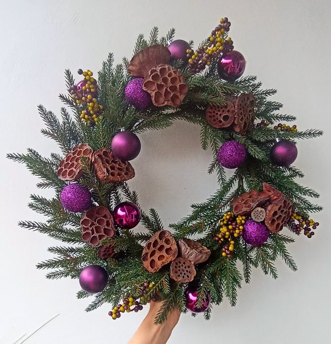 Wieniec Bożonarodzeniowy 60 Cm – Fiolet Naturalne Dodatki, Rękodzieło